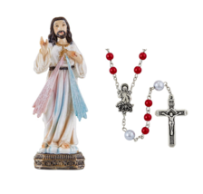 4&quot; Statue Divine Mercy Chaplet Jesus I Trust in You with Divine Mercy Red Rosary - £19.65 GBP