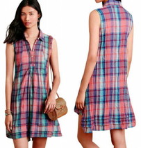 $148 Anthropologie Textured Plaid Shirtdress Medium 6 8 Pintuck + Option... - £48.06 GBP
