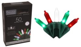 Christmas String Lights Mini LED T5 50-ct 25&#39; R/G/W, Celebrations T550TRSA - $18.80