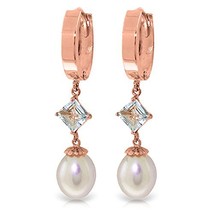 Galaxy Gold GG 14K Rose Gold Hoop Earrings with Natural Pearls and Aquam... - £321.84 GBP