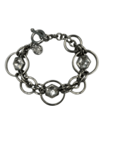 Black House White Market Silver Tone Rhinestone Round Link Bracelet Toggle Clasp - $12.85