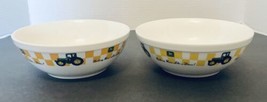 John Deere Tractor Two Soup Cereal Bowls Gibson Yellow Squares Running Deer - $19.25