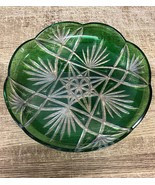 Vintage Cut Glass Emerald Green Salad Bowl Dish - 11.5”D - $19.79