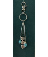 Handcrafted Keychain/Purse Charm, Hematite &amp; Turquoise w/silver lined se... - $12.38