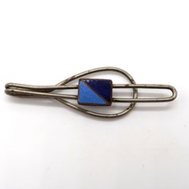 Vintage silver tone metal and two tone blue enamel square tie clip - £9.45 GBP