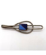 Vintage silver tone metal and two tone blue enamel square tie clip - $12.00