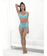 Lace &amp; Mesh Underwire Bra, Garterbelt &amp; G-String Malibu Blue - $41.07 CAD
