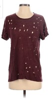 IRO Womens Distressed Linen Short Sleeve T-Shirt Burgundy Size XS - £15.56 GBP