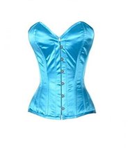 Baby Blue Satin Gothic Burlesque Corset Waist Training Bustier Overbust Costume - £42.34 GBP