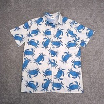 FYDude Catch The Waves Shirt Mens Medium Blue Crab Crabs Summer Camp AOP - £17.57 GBP