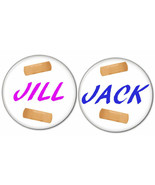 JACK &amp; JILL SET OF 2 3&quot; BUTTONS COUPLE COSTUME PROP HALLOWEEN COSTUME PI... - $12.24