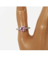 Vintage silver tone round pink stone ring w/ white rhinestone accents si... - £11.98 GBP