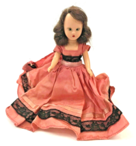 Vintage Nancy Ann Storybook Doll Brunette Pink Dress Black Lace Sleep Ey... - $10.00