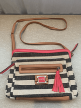 ROSETTI Canvas Shoulder Bag Purse-Pink/Black/Cream Striped 5 Compartment... - $15.05