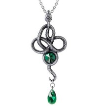 Wiccan Tercia Serpent Necklace Snake Knot Black Crystals Alchemy Gothic P874 - £39.18 GBP