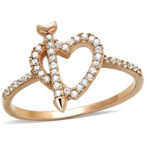 Beautiful Hollow Heart &amp; Arrow Cubic Zircon Rose Gold Plated Wedding Ring Sz 5-9 - £70.72 GBP