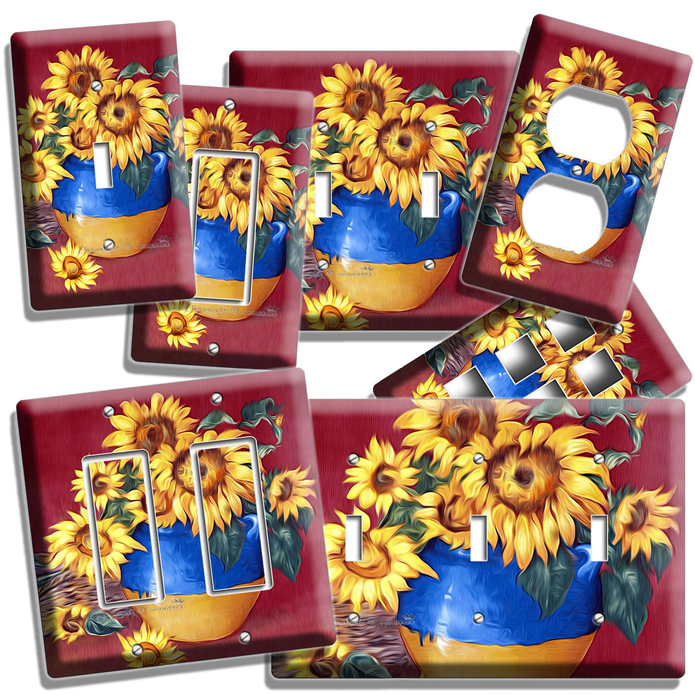 SUNFLOWERS IN BLUE VASE LIGHT SWITCH WALL PLATE OUTLET LIVING ROOM BEDROOM DECOR