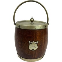 Vintage English Oak Wooden Biscuit Barrel Porcelain Lined HC &amp; CS Monogram U26 - £73.54 GBP