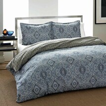 King 3-Piece Cotton Comforter Set with Blue Grey Damask Pattern - $4,106.55 MXN