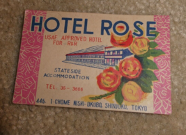 Vintage 1950s Advertising Trade Card Tokyo Japan Hotel Rose - £18.69 GBP