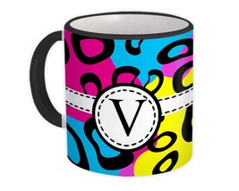 Monogram Letter V : Gift Mug Neon Leopard Initial ABC Alphabet Animal CG7829V - £12.70 GBP