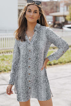 Printed Collared Neck Slit Mini Dress - $33.00