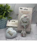 New Bride Hairbrush White Pink Roses &amp; Compact Bride Mirror Wedding b.color - $12.57