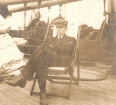 Man on Ship Deck Original Found Photo Vintage Photograph Antique - £7.81 GBP