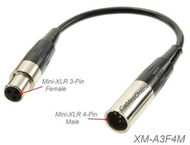 6&quot; Mini-Xlr 4Pin Male To Mini-Xlr 3Pin Female Adapter For Akg Bodypack/Shure Mic - £29.56 GBP