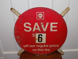 Vintage Shell OIl Save Money Off This Tire Metal Tire Insert Store Display - $2,836.99 MXN