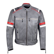 New Handmade Men Gray Color  Lambskin Biker Leather Jacket  - £127.59 GBP