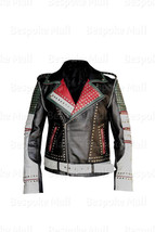 New Men&#39;s Multicoloured Brando Style Golden Studded Cowhide Leather Jacket-1096 - £263.73 GBP