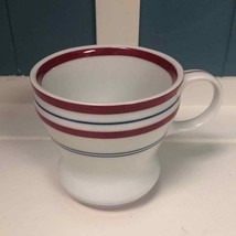 Starbucks 2007 white Mugs Coffee Cup Red Blue Striped Porcelain Heavy 12oz. - $26.14