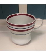 Starbucks 2007 white Mugs Coffee Cup Red Blue Striped Porcelain Heavy 12oz. - £20.94 GBP