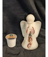 1995 Fenton Art Glass White Satin Christmas Angel Wing Golden Pinecones 6&quot; - $40.60 CAD