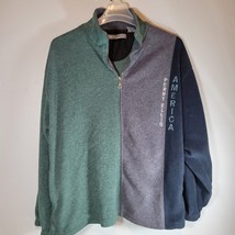 Perry Ellis America Jacket Mens XL Fleece 1/4 Zip Embroidered Green Gray Blue - £14.02 GBP