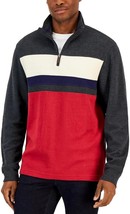 Club Room Men&#39;s Colorblocked French Rib Quarter-Zip Sweater Dark Lead-XL - £16.06 GBP