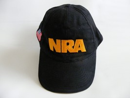 NRA Membership Embroidered Hat Cap Adjustable Black Gold USA Flag Hook Loop - $12.16