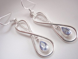 Faceted Blue Topaz Infinity 925 Sterling Silver Earrings Signifies Endless Love - £11.25 GBP