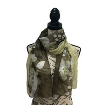 Tan Brown Sheer White Magnolia Floral Scarf 13”x60” 100% Polyester Made ... - $18.67