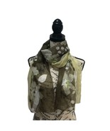 Tan Brown Sheer White Magnolia Floral Scarf 13”x60” 100% Polyester Made ... - £14.87 GBP