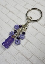 Gummy Bear Crystal Glass Pearl Beaded Handmade Keychain Split Key Ring Purple - £11.90 GBP