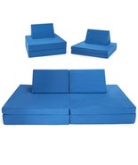4-Piece Convertible Kids Couch Set with 2 Folding Mats-Blue - Color: Blue - €165,14 EUR