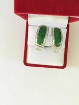 NWOT 10K White Gold CZ and Jade Clip Earrings - £387.68 GBP