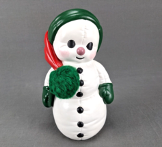 Vintage Christmas Ceramic Snowman Quilted Hand Painted Kimple Mold 1986 Pom Pom - £17.68 GBP