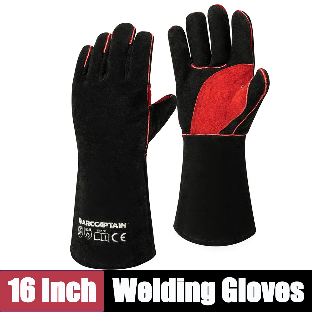 Welding Gloves For Welder Works with Black Palm Welders Thick  Split Leather Kit - £55.20 GBP