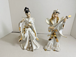 Lefton Vintage MCM Porcelain Asian Geisha Woman Male Figurine Musician L... - €24,35 EUR