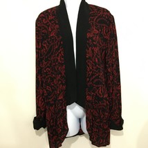 Carole Little 12 Red Black Long Open Wrap Duster Jacket Vintage - £29.66 GBP