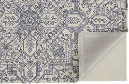 2&#39; X 3&#39; Ivory And Navy Wool Floral Tufted Handmade Stain Resistant Area Rug - $1,792.44 MXN