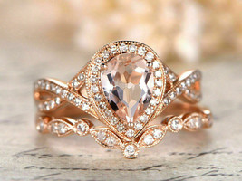 Il miglior set di anelli da sposa in oro rosa 14 carati con Morganite a... - £60.27 GBP